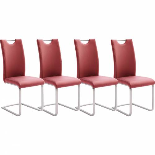 Set 4 scaune tapitate cu piele ecologica si picioare metalice - Paulo Griff Bordeaux / Crom - l42xA55xH103 cm