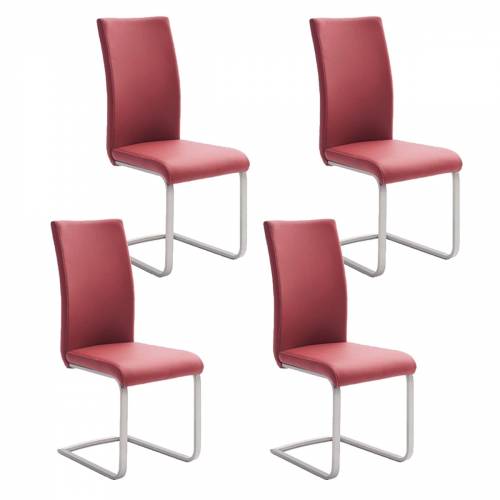 Set 4 scaune tapitate cu piele ecologica si picioare metalice - Paulo I Bordeaux / Crom - l42xA58xH102 cm