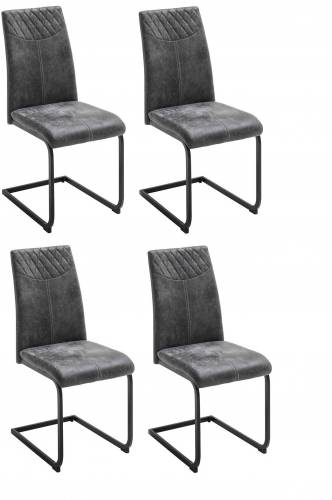 Set 4 scaune tapitate cu stofa si picioare metalice - Aosta Antracit / Negru - l42xA59xH95 cm