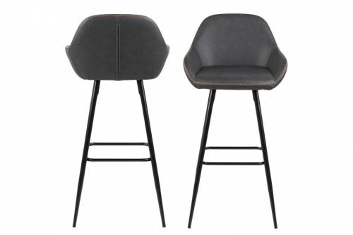 Set 2 scaune de bar tapitate cu piele ecologica si picioare metalice Candis Gri Inchis / Negru - l52 - 5xA53xH101 - 5 cm