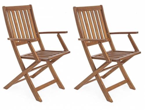Set 2 scaune pliabile de gradina / terasa din lemn de salcam Mali I Natural - l58xA60xH92 cm