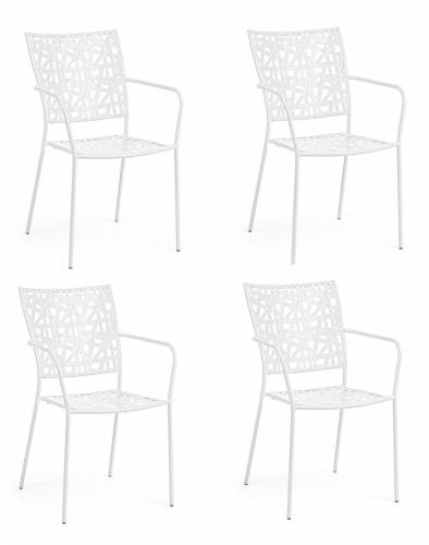 Set 4 scaune de gradina / terasa din metal Kelsie Alb - l54xA55xH89 cm