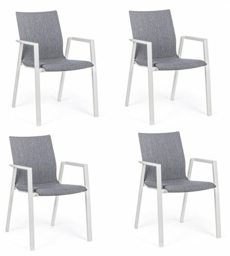 Set 4 scaune de terasa din metal - tapitate cu stofa - Odeon Gri / Alb - l55 - 5xA60xH83 cm