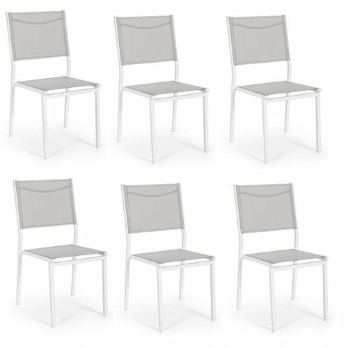 Set 6 scaune de gradina / terasa din metal si material textil - Hilde Gri / Alb - l46xA57xH88 cm