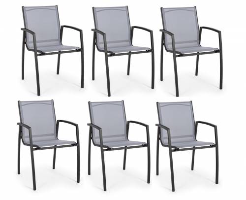 Set 6 scaune de gradina / terasa din metal si material textil Hilla Gri / Antracit - l56 - 5xA61xH87 cm