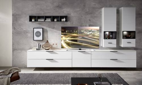 Set de mobila living din pal si MDF - 6 piese Madeline II Alb / Grafit