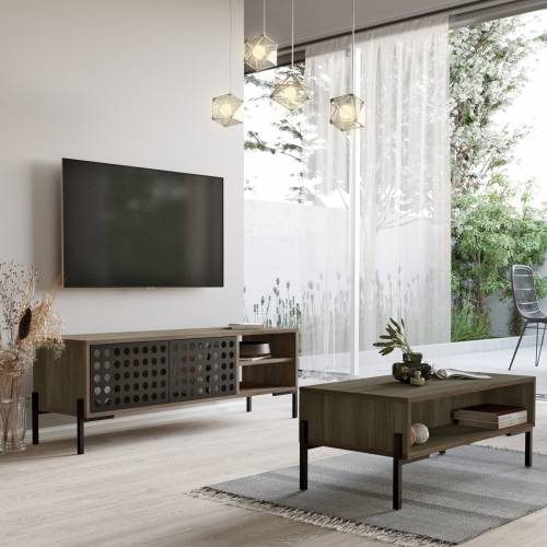 Set de mobila living din pal si metal - 2 piese - Neo NE5-CU Maro / Negru
