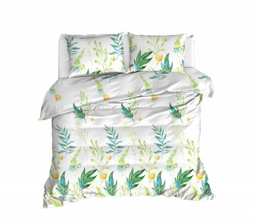 Lenjerie de pat din bumbac Ranforce Arta Alb / Verde - 200 x 220 cm